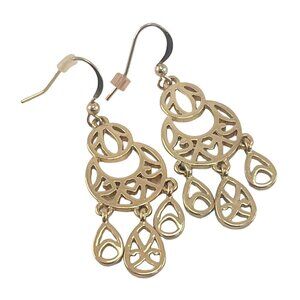 Gold Tone Chandilier Earrings Drop Pierced Fish Hook Back